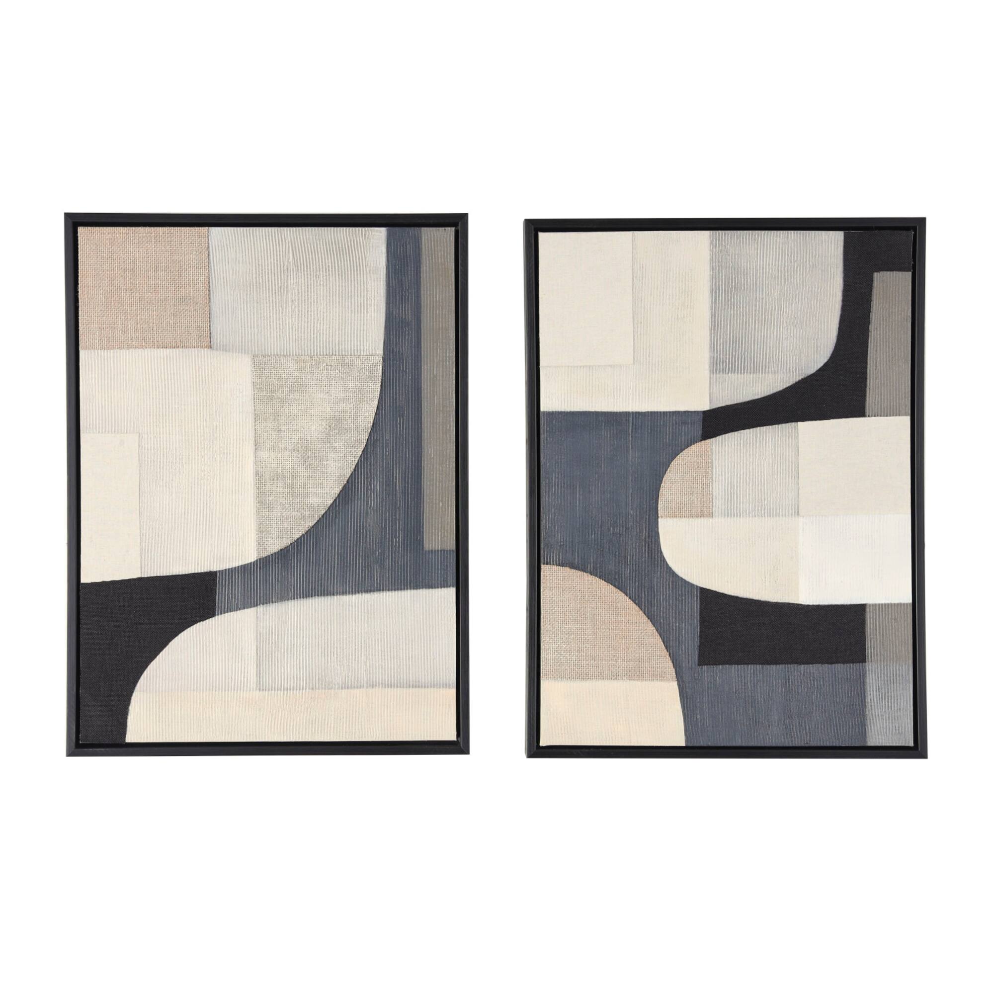Wooden Geometric Mixed Media Home Wall Décor with Black Frames, Pack of 2